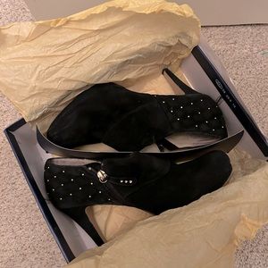 Ladies size 9 booties. Black suede with small gold studs. Adrian Vittadini.